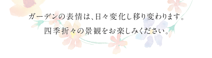 ガーデンの表情は、日々変化し移り変わります。四季折々の景観をお楽しみください。